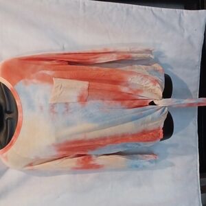 Coral Tie Dye Long Sleeve Tie Front Top